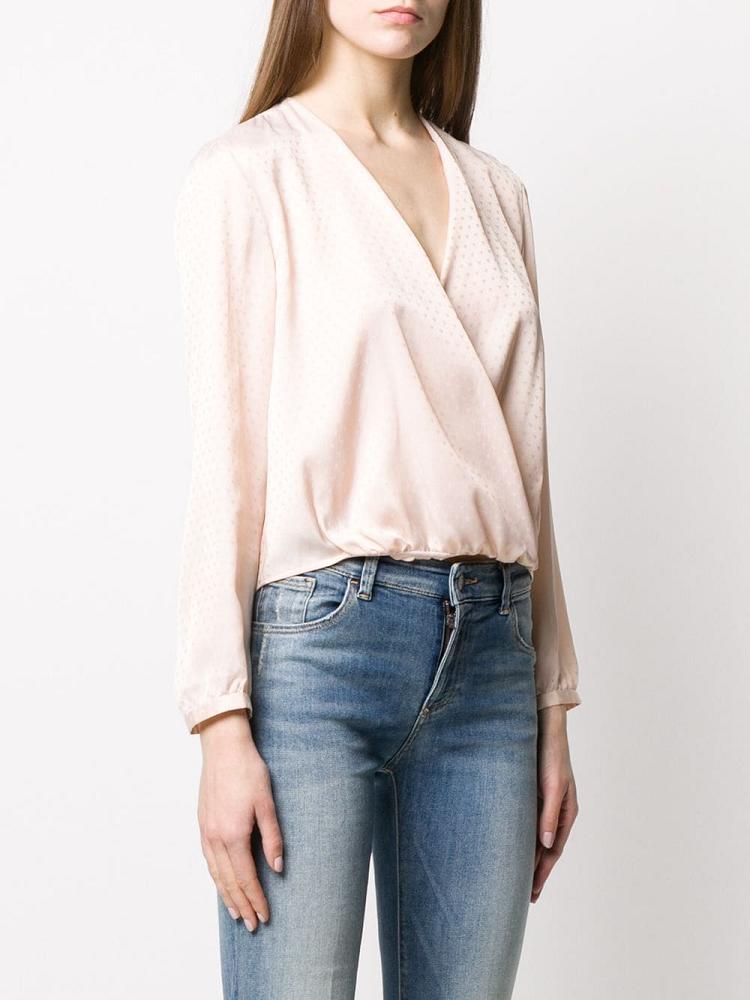 Beige Women's Armani Emporio Wrap Front Silk Blouse | SQFC051