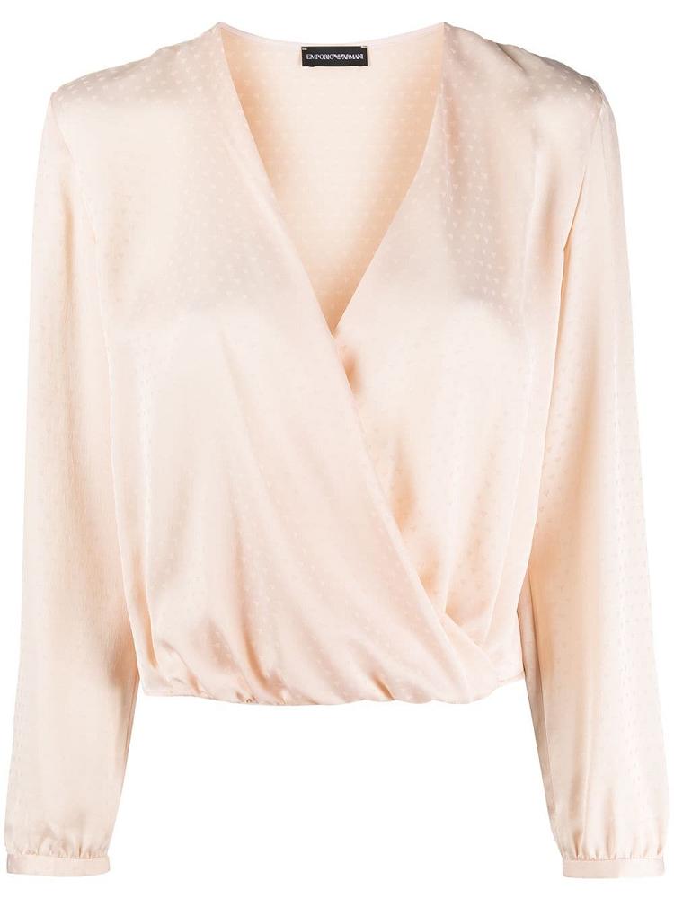 Beige Women\'s Armani Emporio Wrap Front Silk Blouse | SQFC051