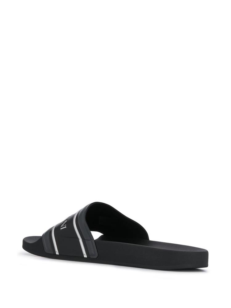 Black / Blue Men's Armani Emporio Logo Print Flat Slides | XPSOF5C