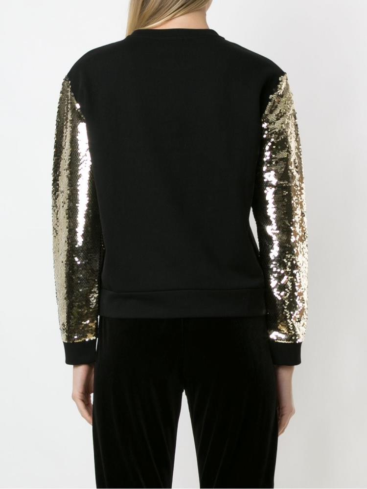 Black / Gold Women's Armani Emporio Sequinned Sleeve Cotton Sweatshirts | AIU1PJV