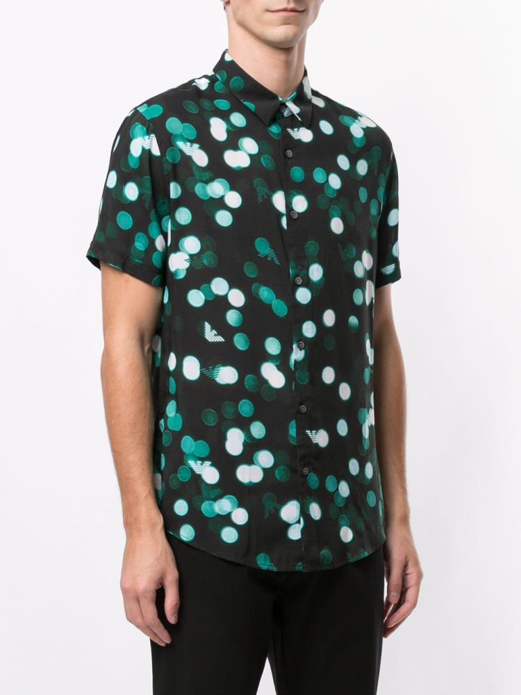 Black / Green Men's Armani Emporio Dotted Print Shirts | GQBK3L2