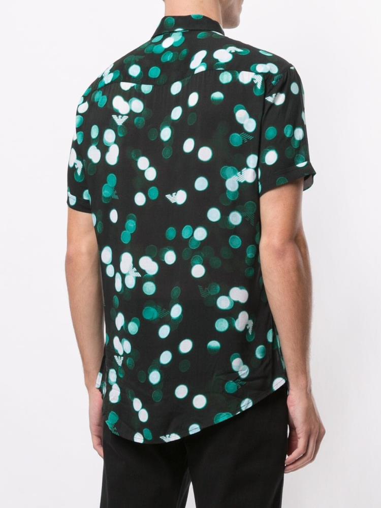 Black / Green Men's Armani Emporio Dotted Print Shirts | GQBK3L2