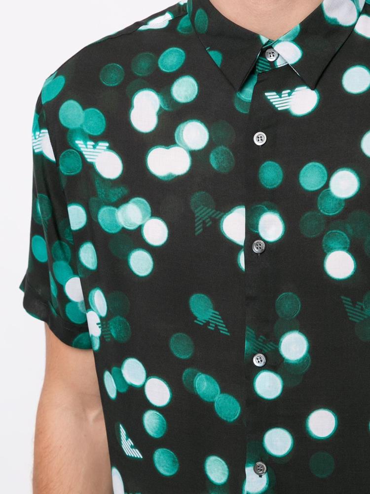 Black / Green Men's Armani Emporio Dotted Print Shirts | GQBK3L2