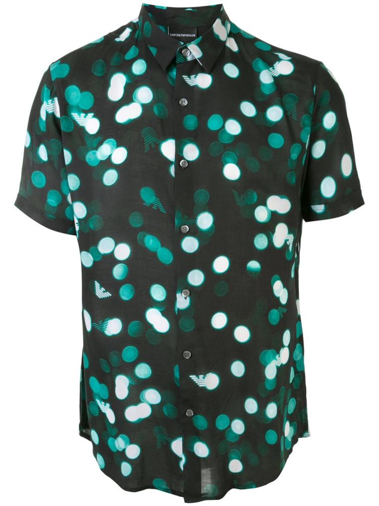 Black / Green Men\'s Armani Emporio Dotted Print Shirts | GQBK3L2