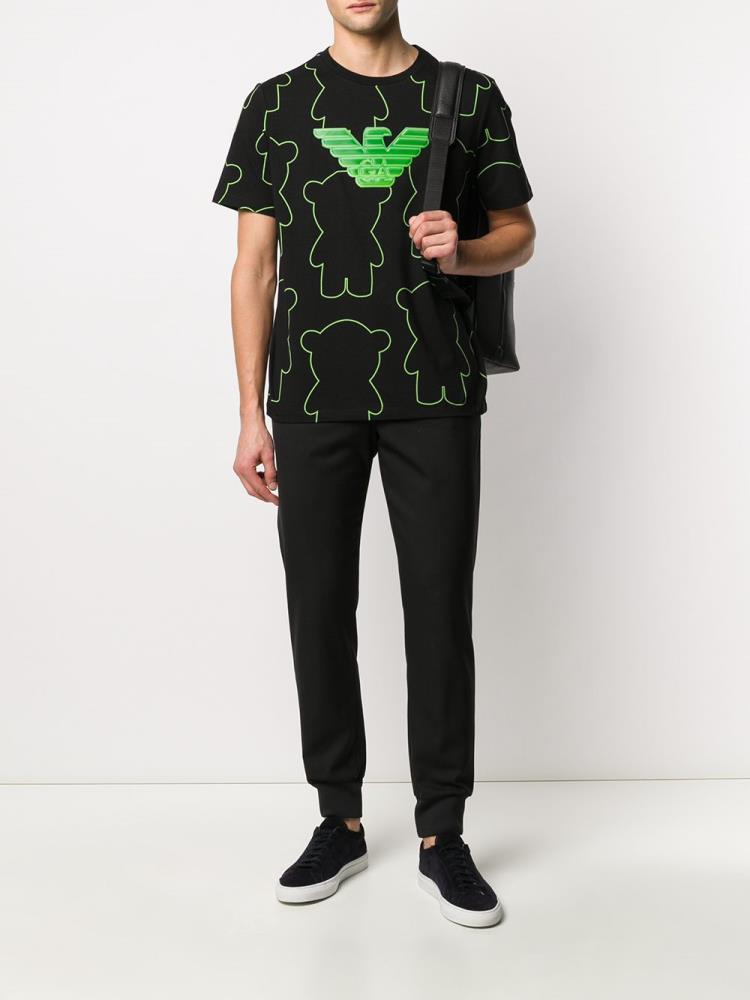 Black / Green Men's Armani Emporio Logo Patch T Shirts | WV1OKE5