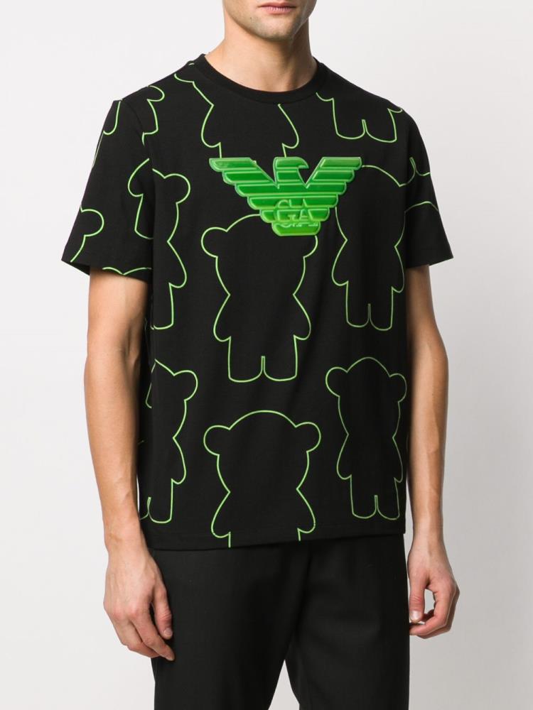 Black / Green Men's Armani Emporio Logo Patch T Shirts | WV1OKE5