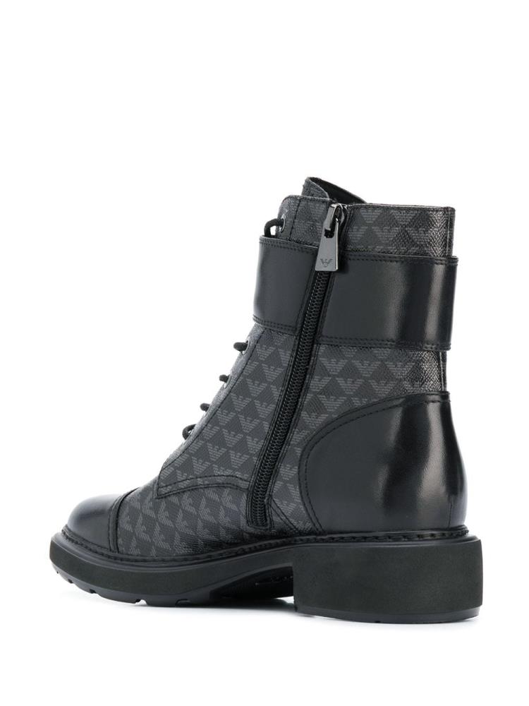 Black / Grey Women's Armani Emporio Logo Print Combat Boots | P191LIZ