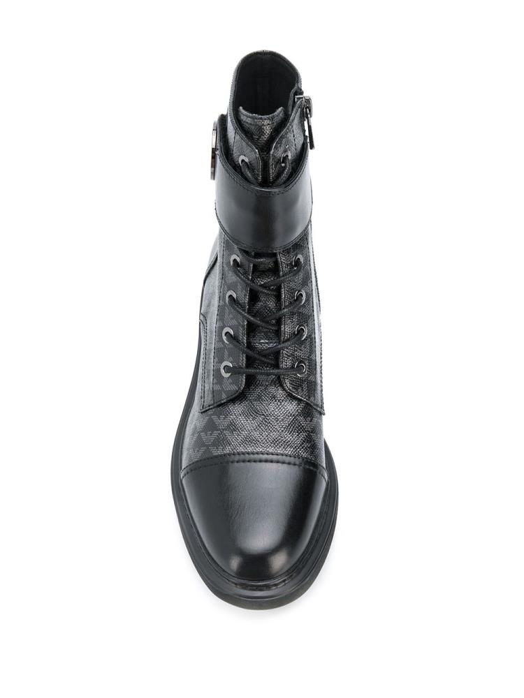 Black / Grey Women's Armani Emporio Logo Print Combat Boots | P191LIZ