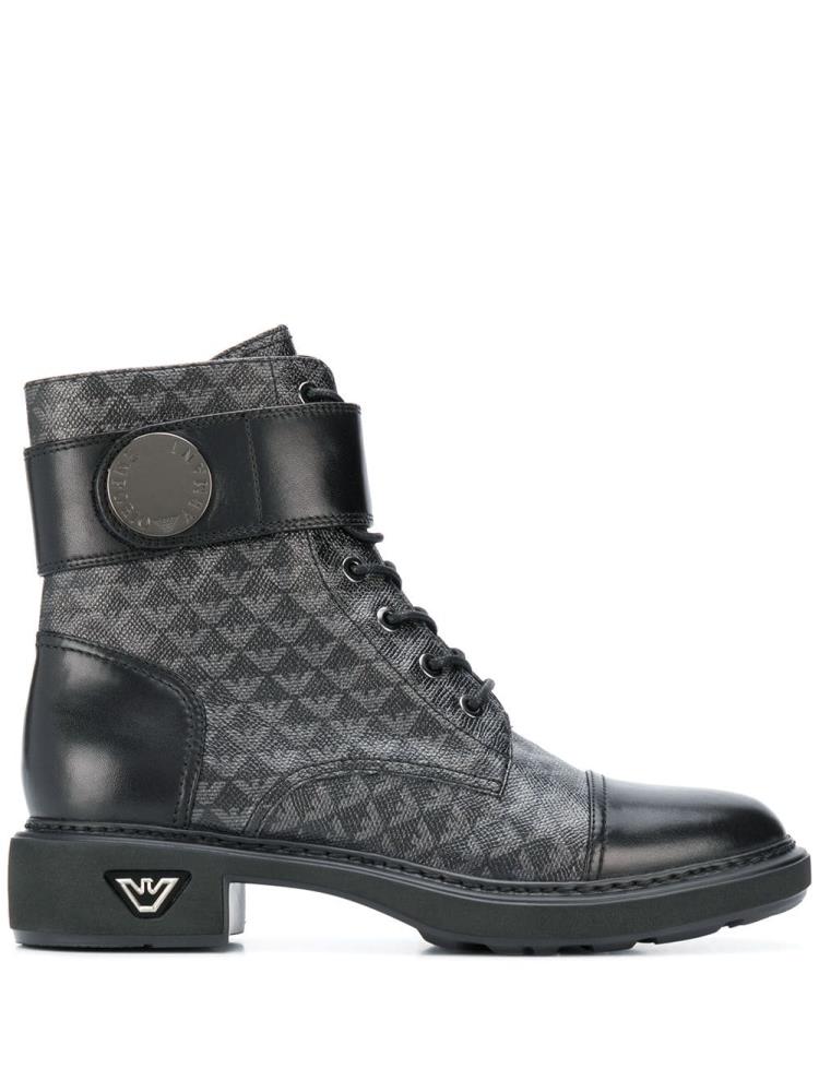 Black / Grey Women\'s Armani Emporio Logo Print Combat Boots | P191LIZ