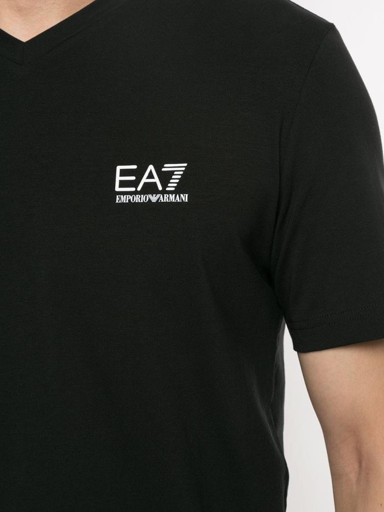 Black Men's Ea7 Emporio Armani Embroidered T Shirts | UUHUYEZ