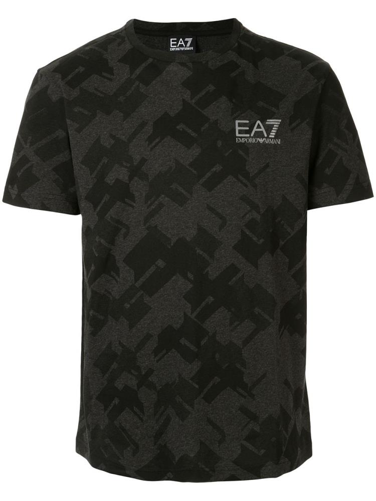 Black Men\'s Ea7 Emporio Armani Geometric Print T Shirts | FPPCUEZ