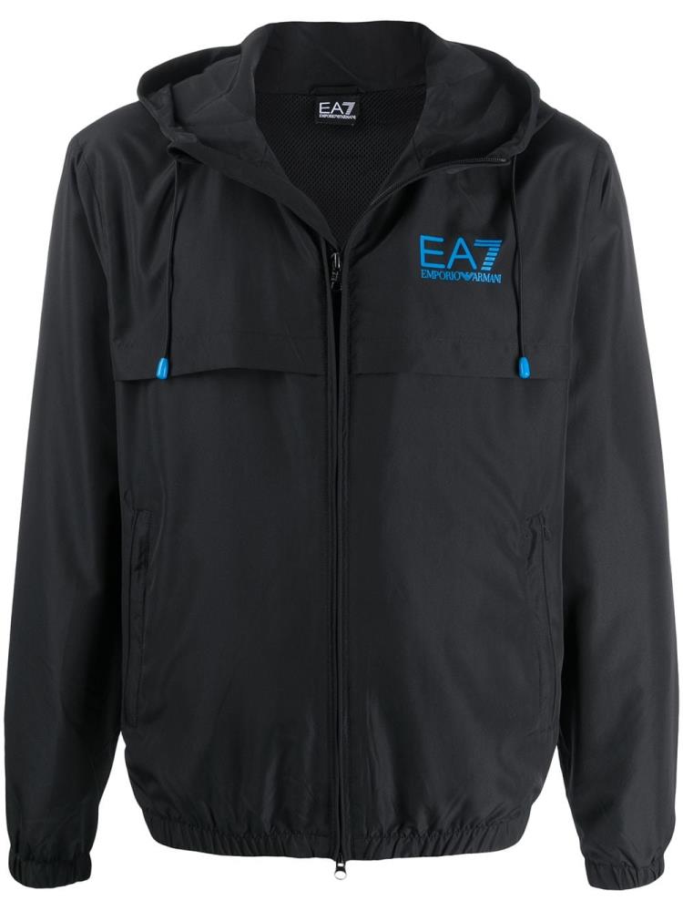 Black Men\'s Ea7 Emporio Armani Layered Style Printed Logo Windbreaker Coats | 9C1YF62