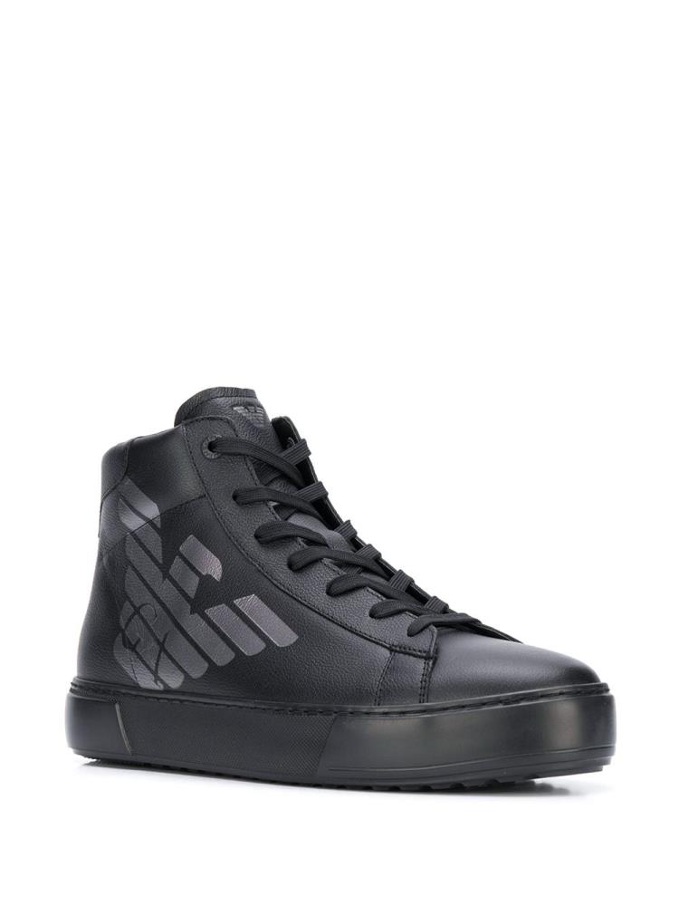 Black Men's Ea7 Emporio Armani Logo Print Hi Top Sneakers | 6GIFWIW