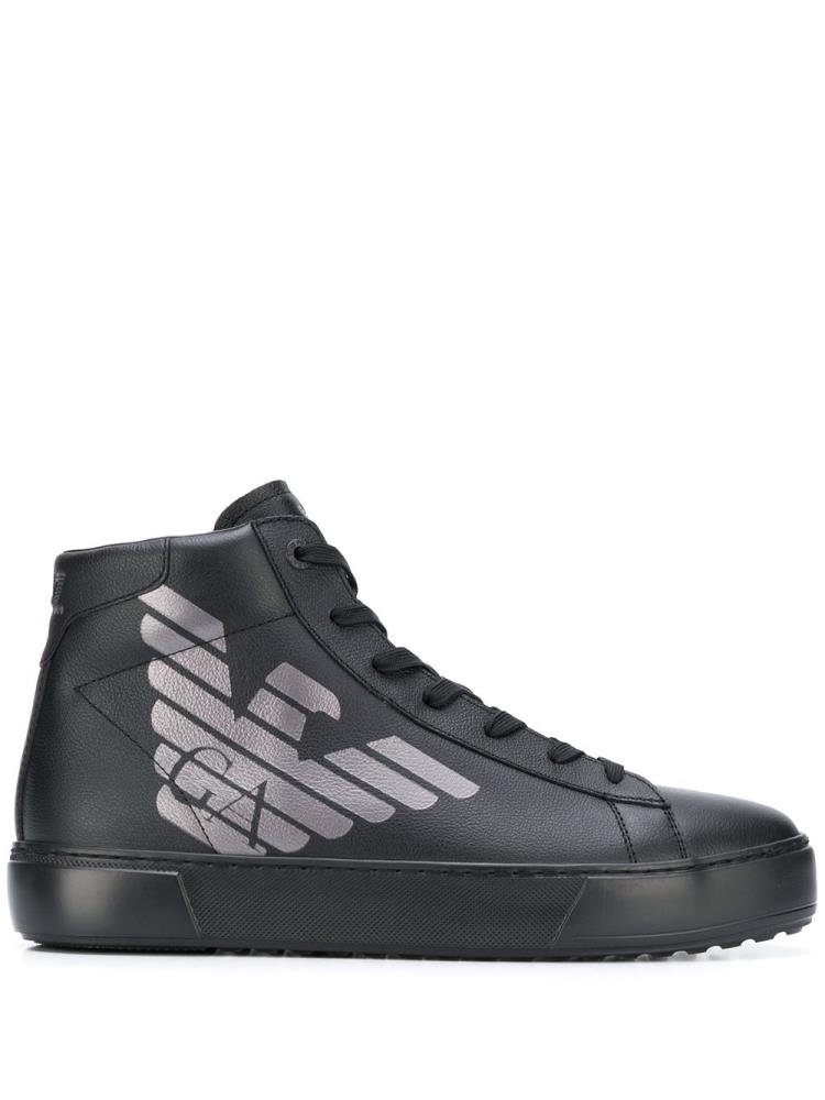 Black Men\'s Ea7 Emporio Armani Logo Print Hi Top Sneakers | 6GIFWIW