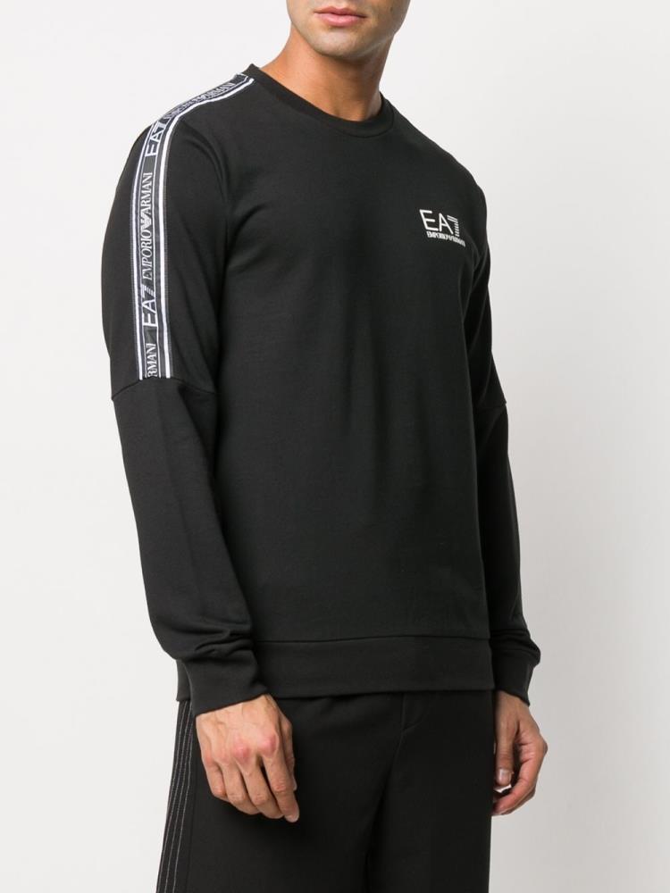 Black Men's Ea7 Emporio Armani Logo Stripe Sweatshirts | M0CGWOE