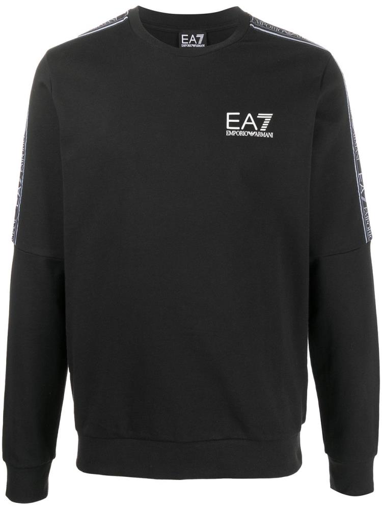 Black Men\'s Ea7 Emporio Armani Logo Stripe Sweatshirts | M0CGWOE