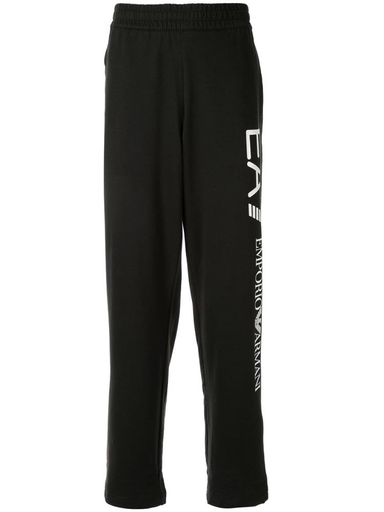 Black Men\'s Ea7 Emporio Armani Logo Print Track Pants | VLB4MUX