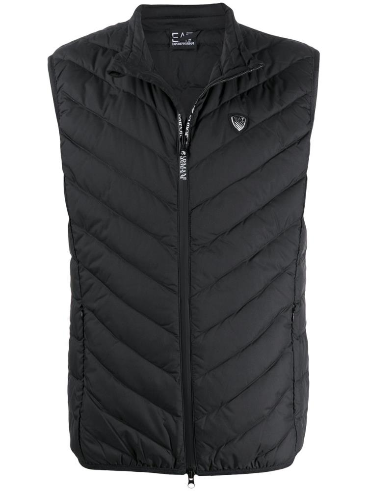 Black Men\'s Ea7 Emporio Armani Padded Logo Plaque Gilet Vest | SV76X93