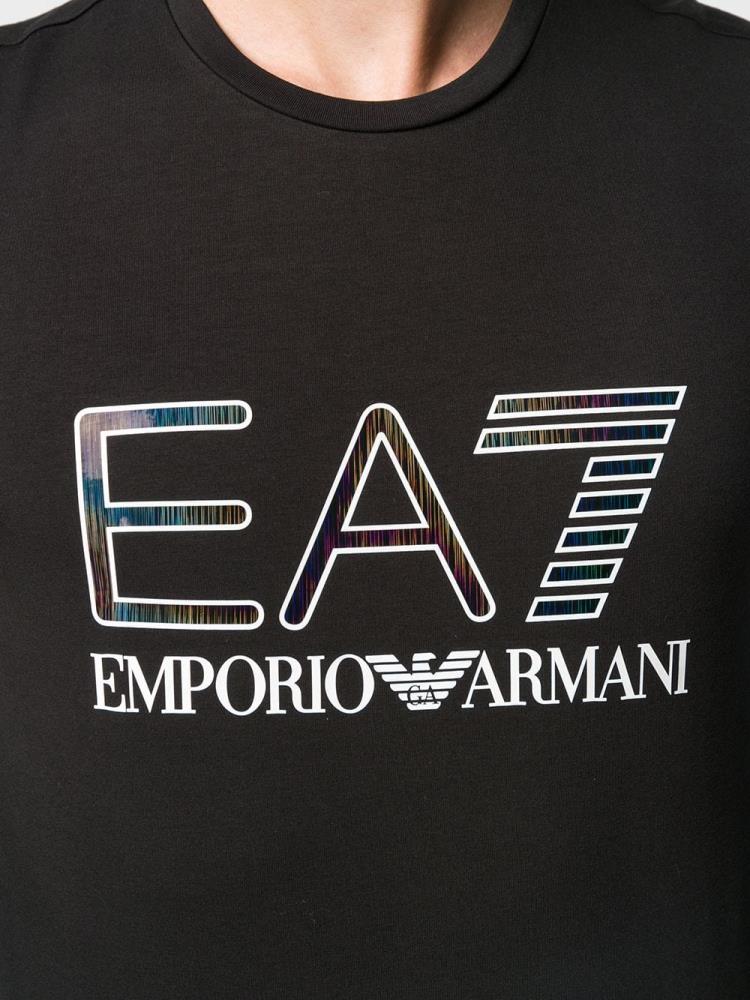 Black Men's Ea7 Emporio Armani Printed Logo T Shirts | 030310P