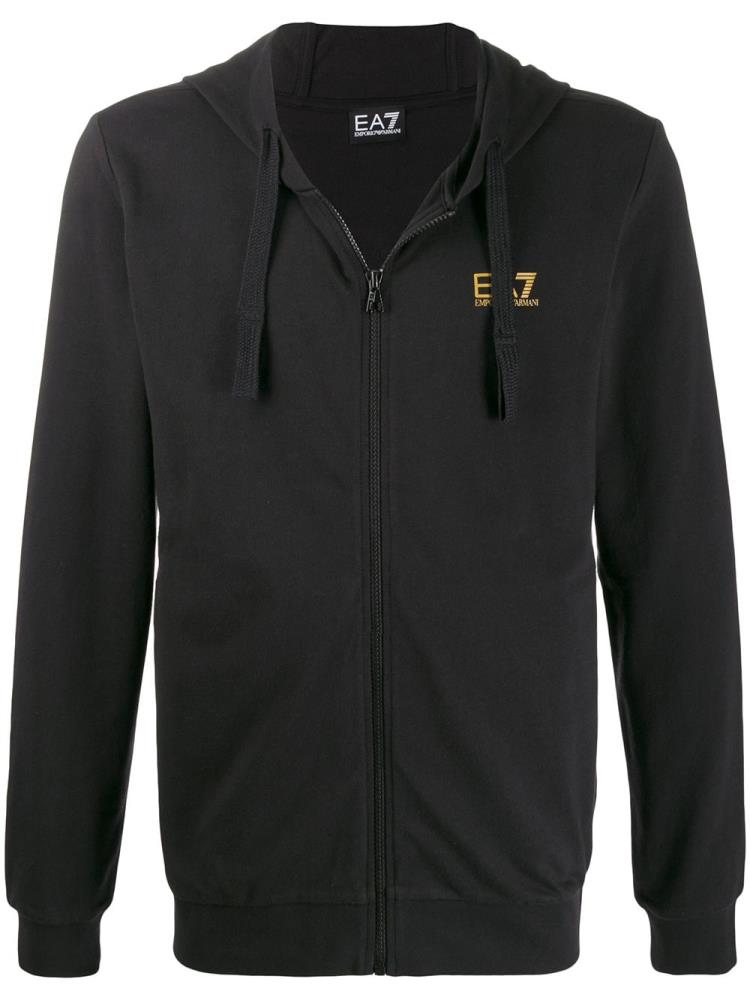 Black Men\'s Ea7 Emporio Armani Printed Logo Hoodie | GKEBHZM