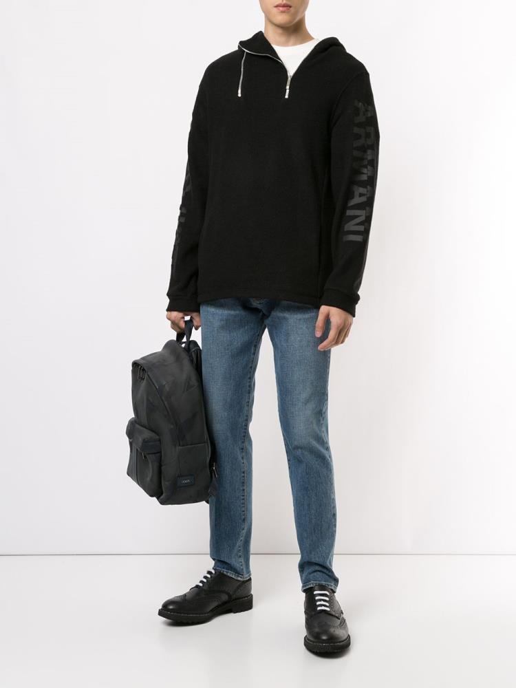 Black Men's Armani Emporio Asymmetric Zip Hoodie | PMOW32R