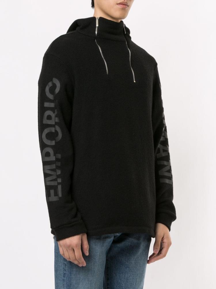 Black Men's Armani Emporio Asymmetric Zip Hoodie | PMOW32R