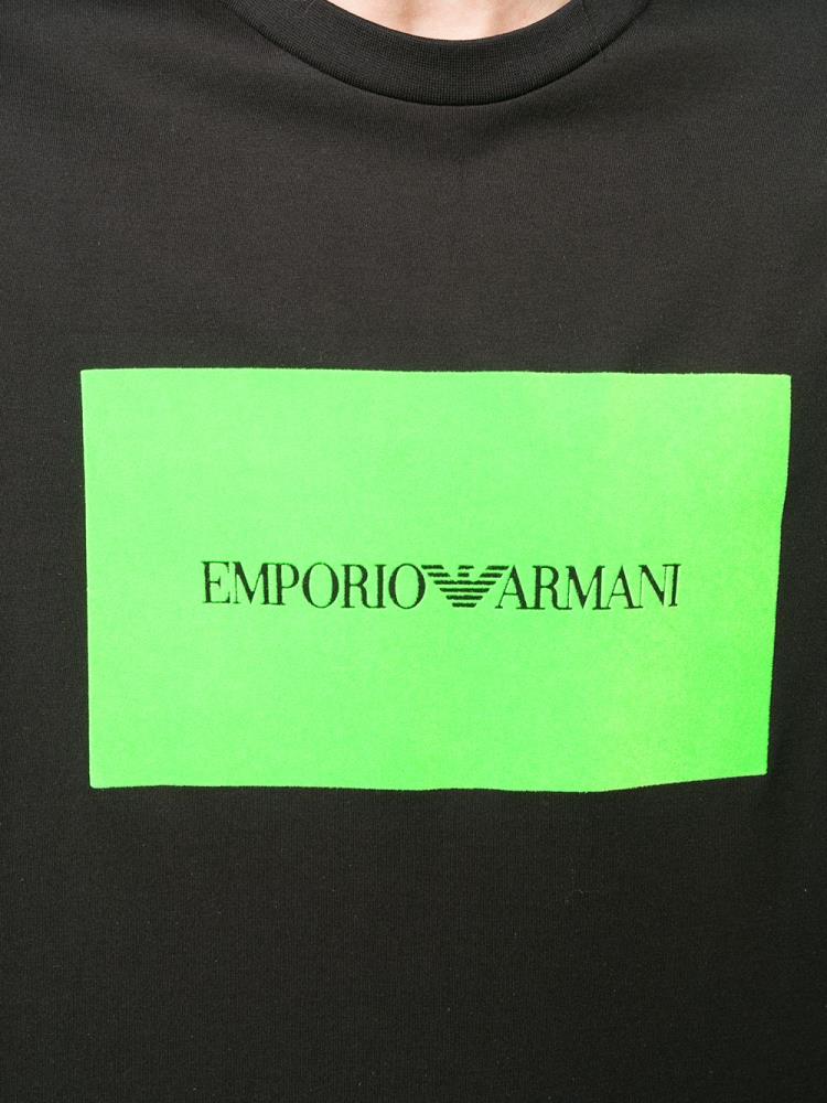 Black Men's Armani Emporio Boxed Logo Print T Shirts | PRH2J8F