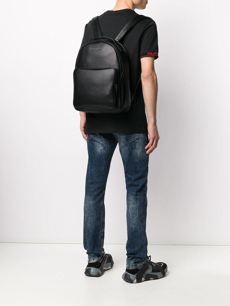 Black Men's Armani Emporio Branded Medium Backpacks | LPOP6MN