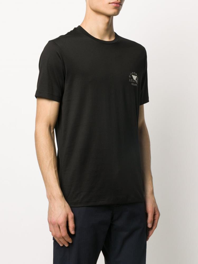 Black Men's Armani Emporio Chest Logo T Shirts | 0COLHXV