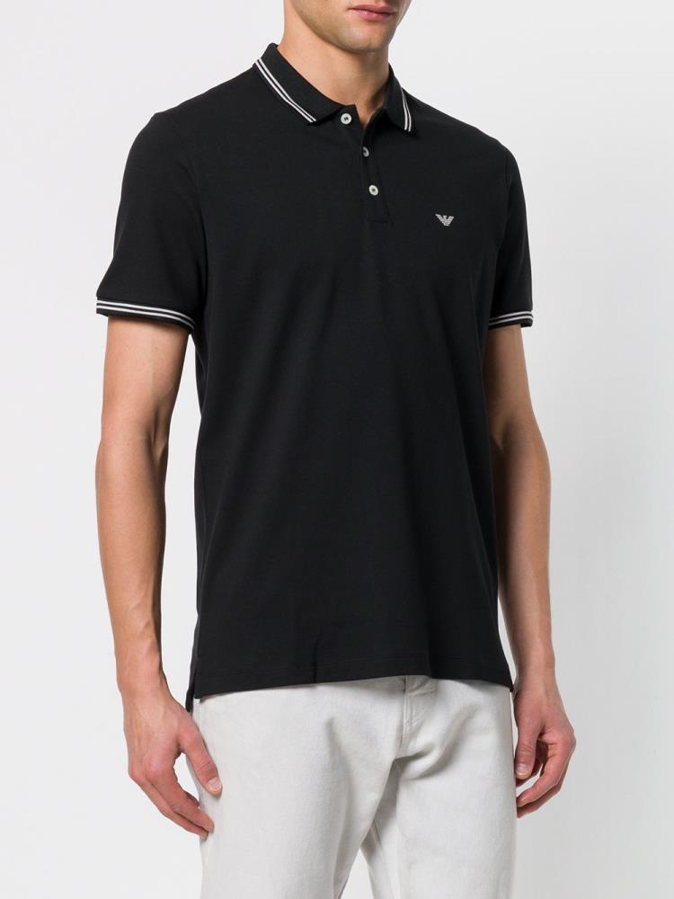 Black Men's Armani Emporio Classic Short Sleeve Polo Shirts | V8T1F4A