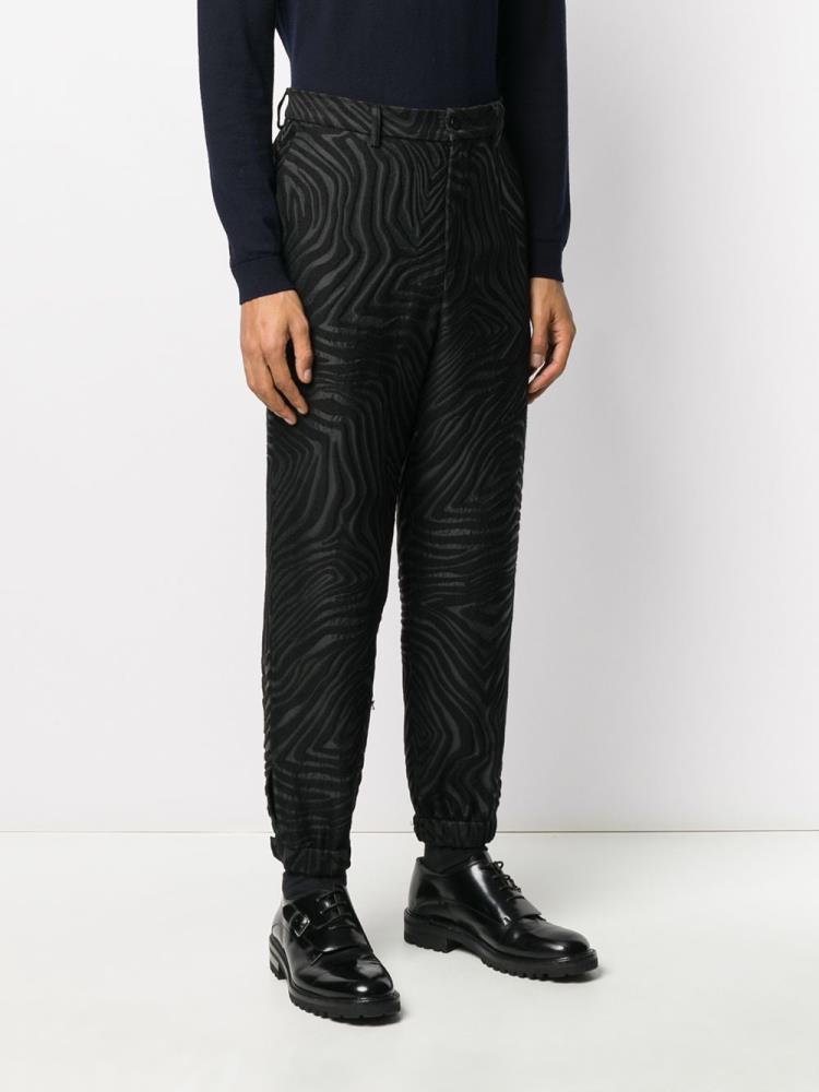 Black Men's Armani Emporio Cuffed Jacquard Pants | UT37VJP