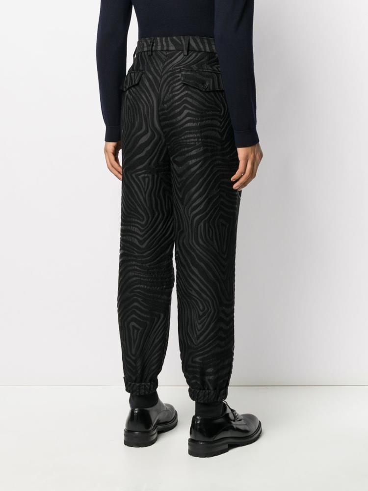 Black Men's Armani Emporio Cuffed Jacquard Pants | UT37VJP