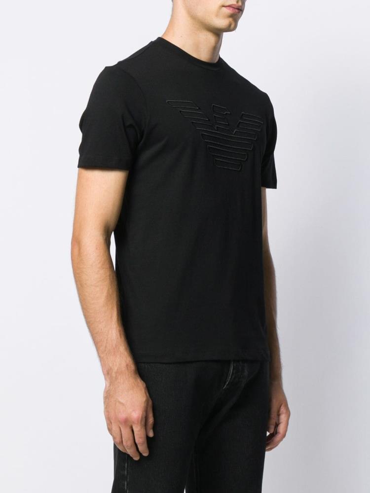 Black Men's Armani Emporio Embroidered Brand Eagle T Shirts | BCN0AJ3