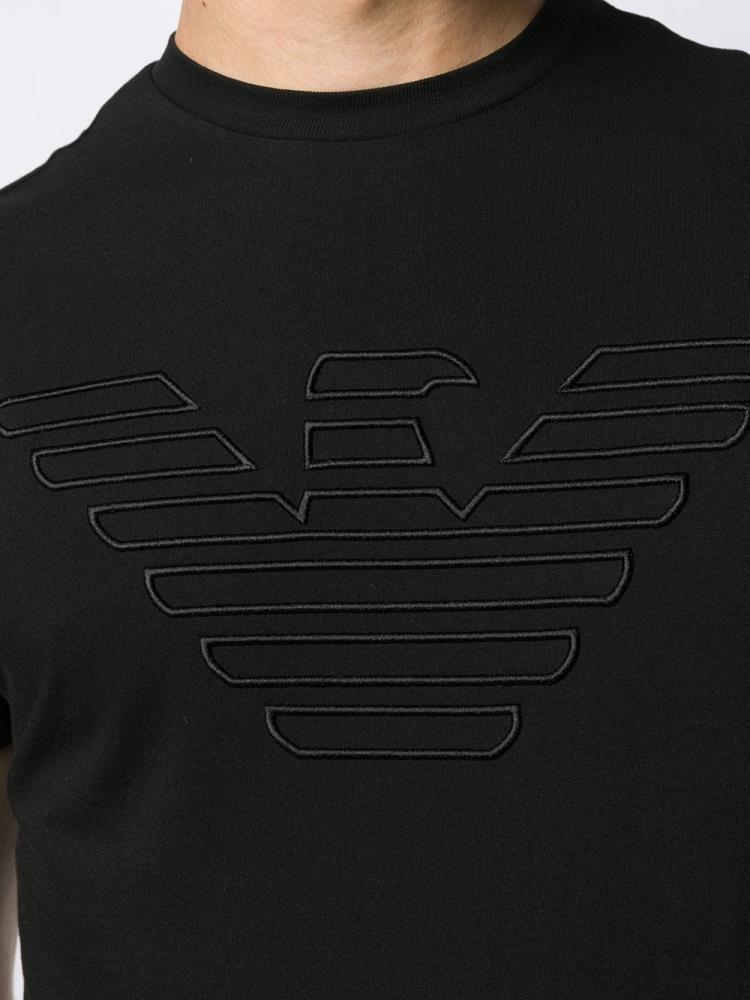 Black Men's Armani Emporio Embroidered Brand Eagle T Shirts | BCN0AJ3