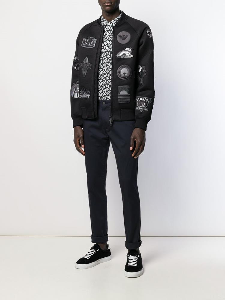 Black Men's Armani Emporio Embroidered Patch Bomber Jacket | G4ST0IO