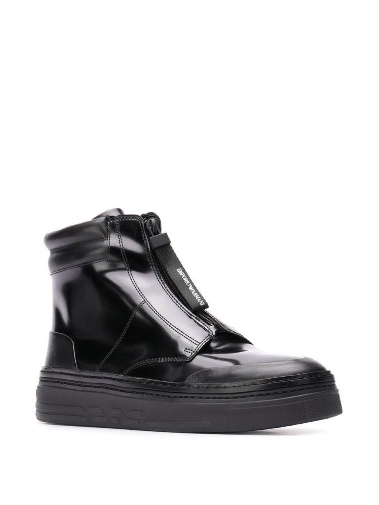 Black Men's Armani Emporio Hi Top Zipped Sneakers | P6QQLWZ