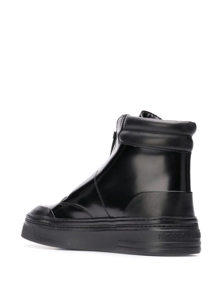 Black Men's Armani Emporio Hi Top Zipped Sneakers | P6QQLWZ