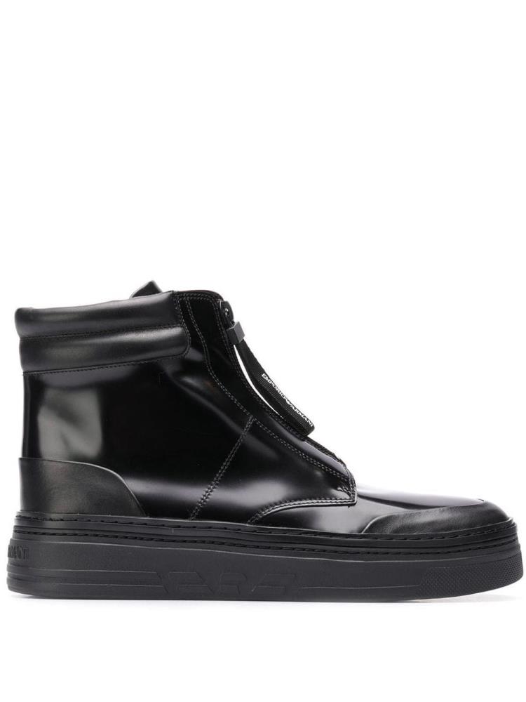 Black Men\'s Armani Emporio Hi Top Zipped Sneakers | P6QQLWZ