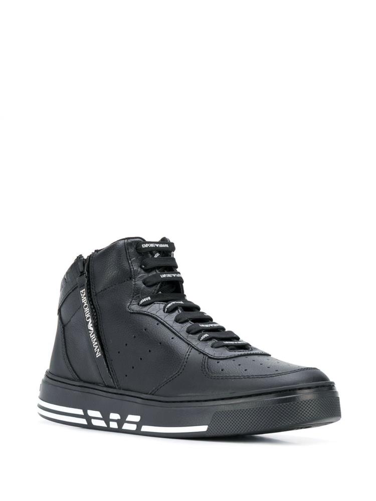 Black Men's Armani Emporio High Top Sneakers | USZEVU8