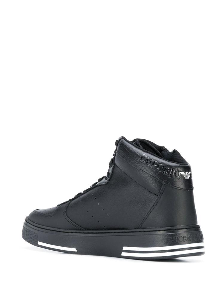 Black Men's Armani Emporio High Top Sneakers | USZEVU8