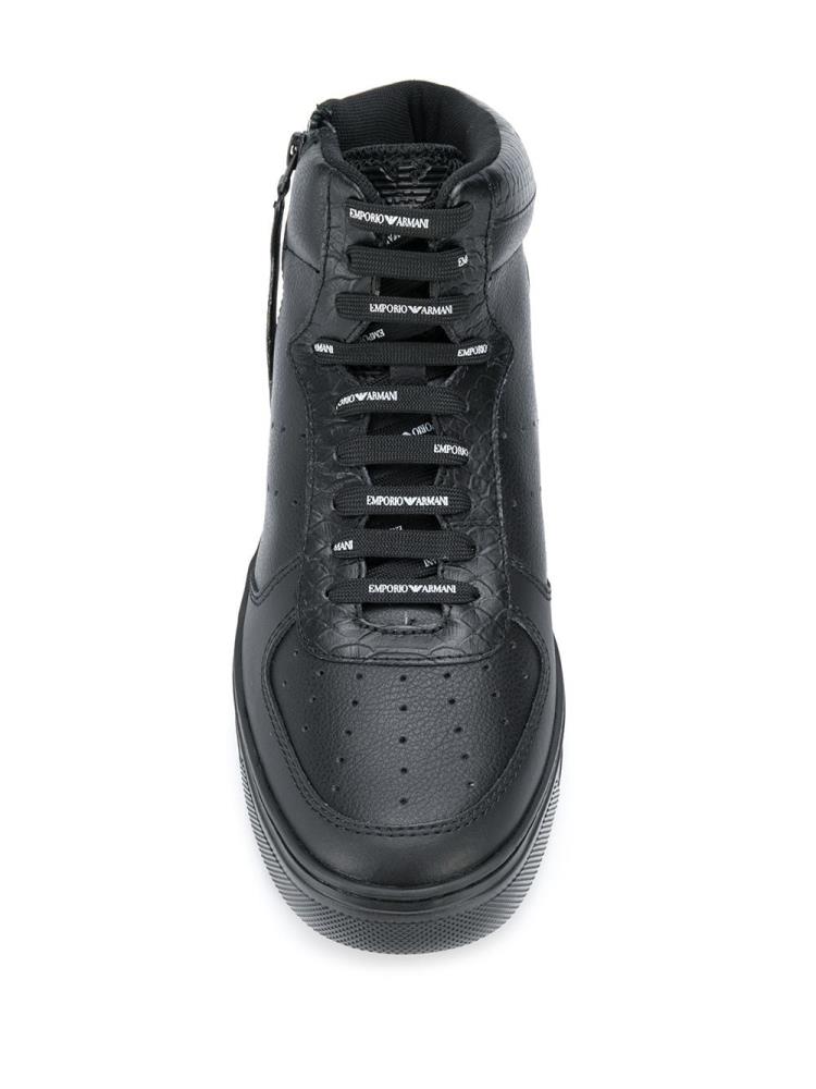 Black Men's Armani Emporio High Top Sneakers | USZEVU8