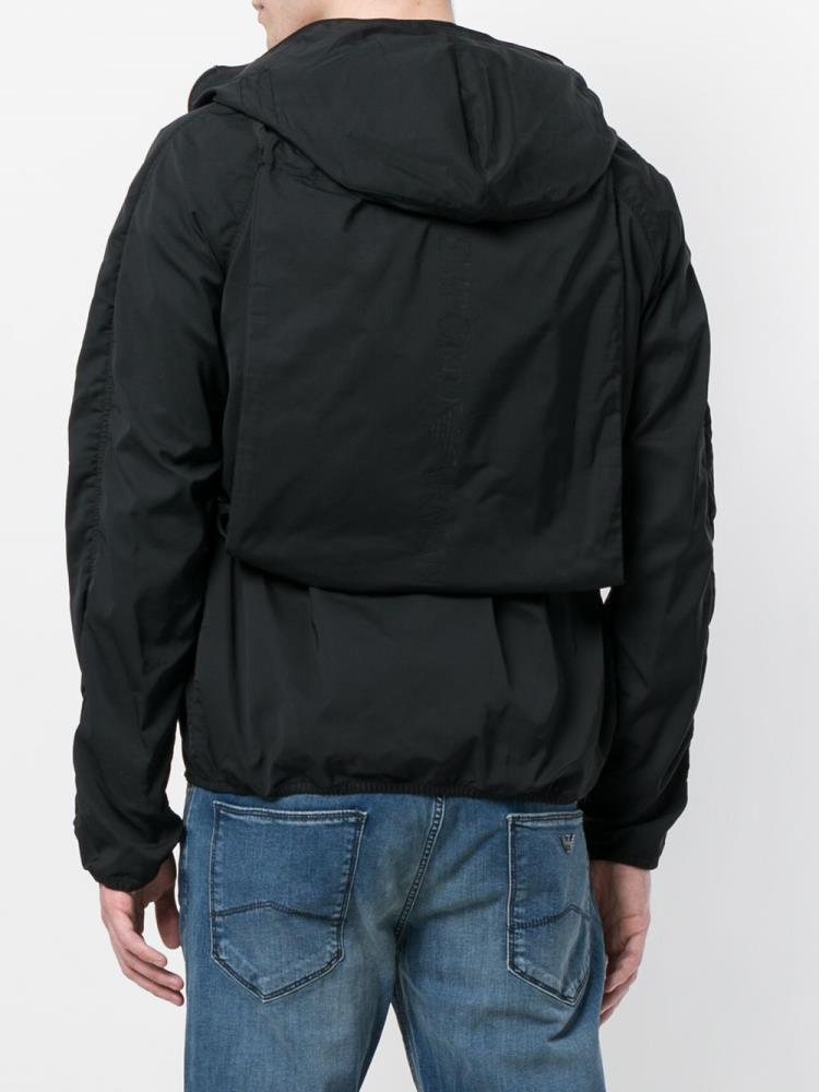 Black Men's Armani Emporio Hooded Cropped Jackets | FC6GFP8