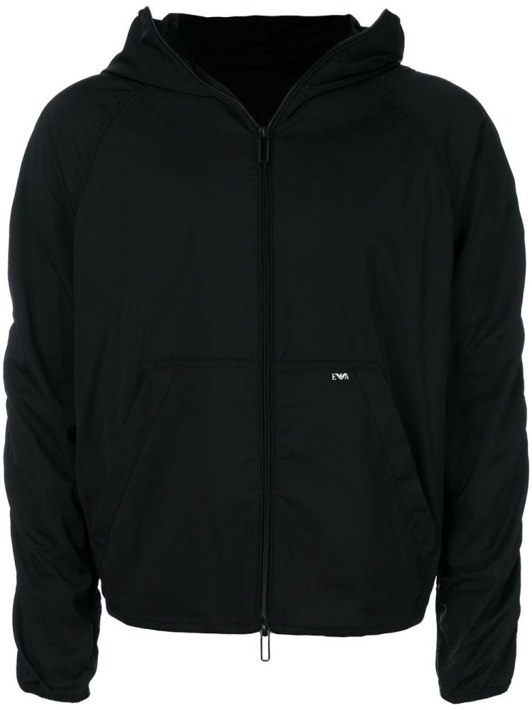 Black Men\'s Armani Emporio Hooded Cropped Jackets | FC6GFP8