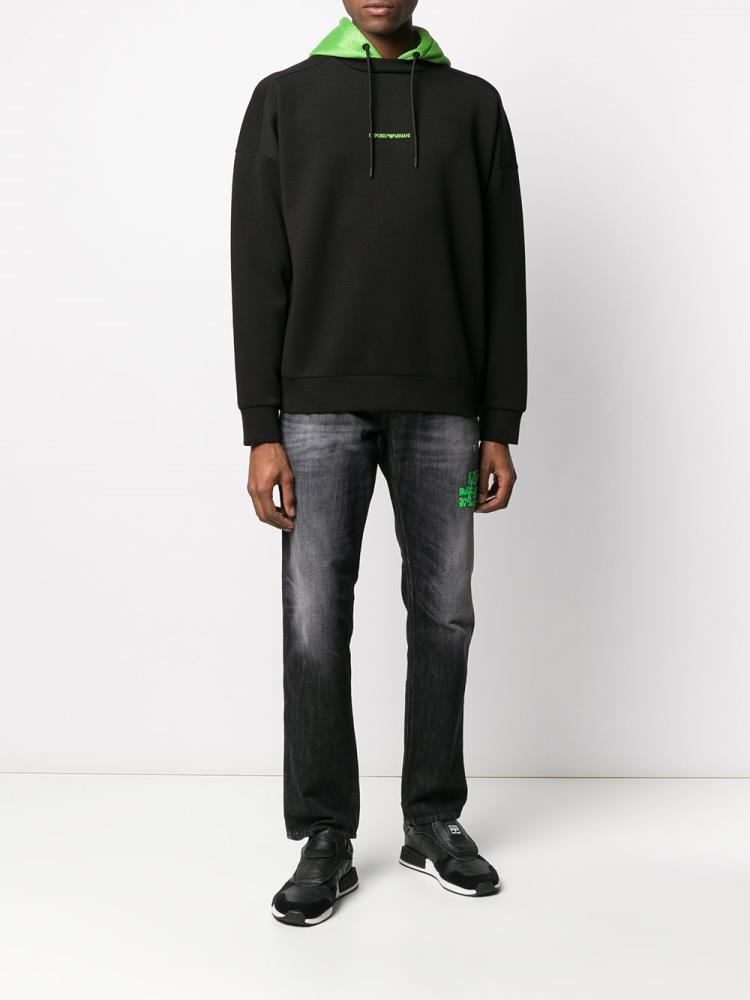 Black Men's Armani Emporio Hooded Logo Sweaters | HRXXB9H