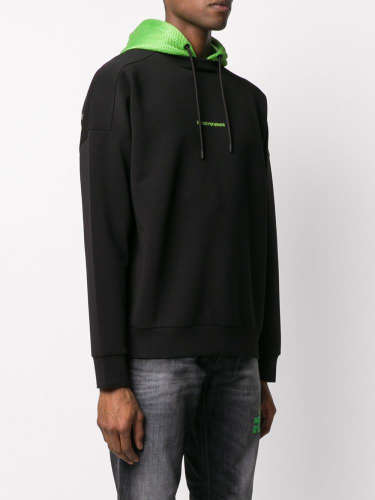 Black Men's Armani Emporio Hooded Logo Sweaters | HRXXB9H