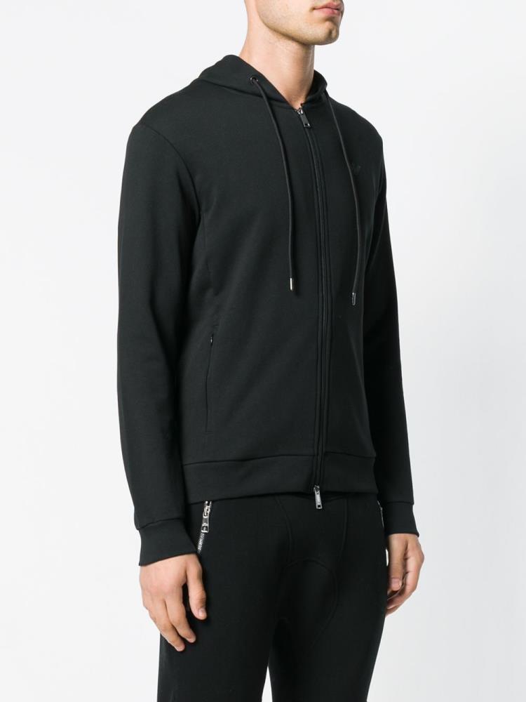 Black Men's Armani Emporio Hooded Zipped Jackets | PS44ZTC