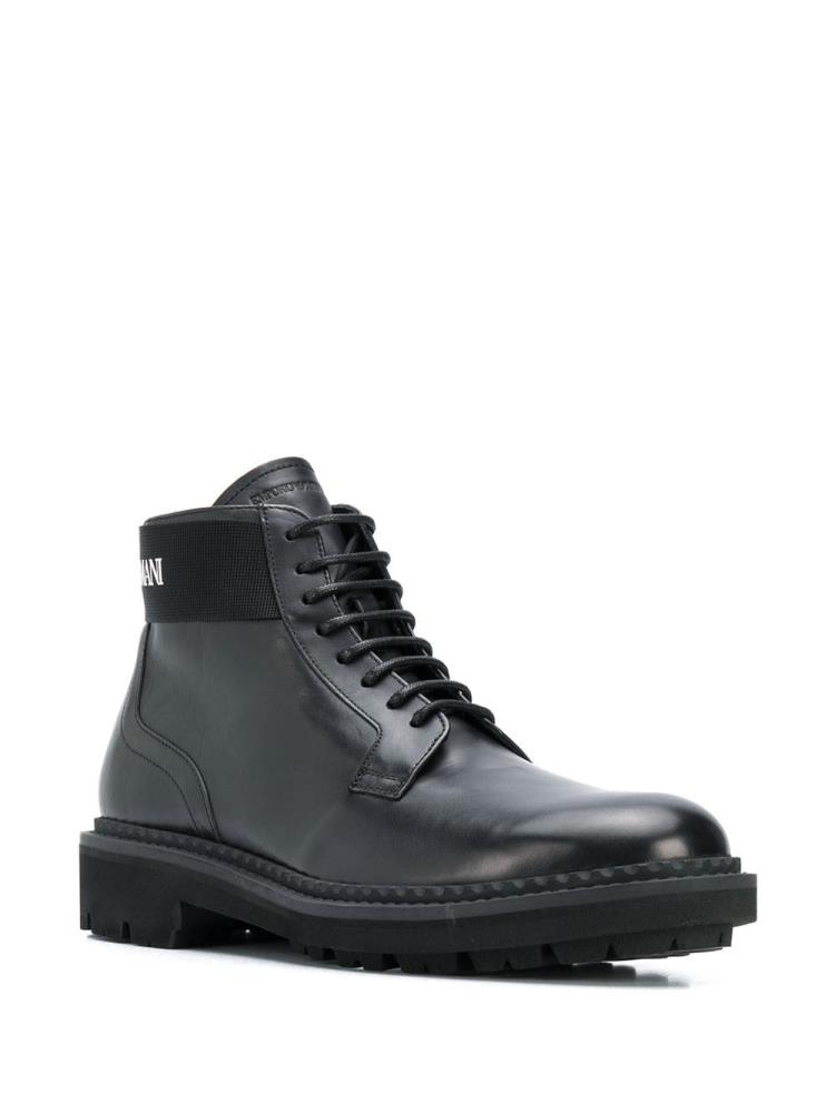 Black Men's Armani Emporio Lace Up Boots | C86DQ6A