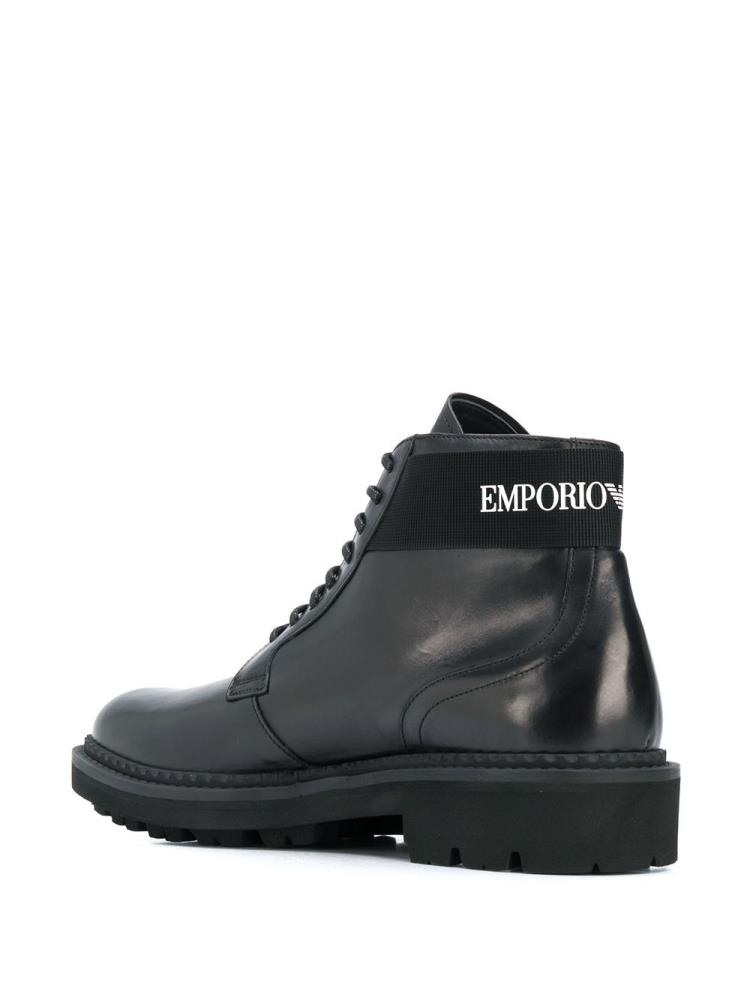 Black Men's Armani Emporio Lace Up Boots | C86DQ6A