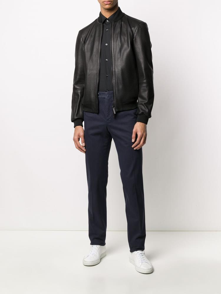 Black Men's Armani Emporio Leather Bomber Jacket | YT7DVR6