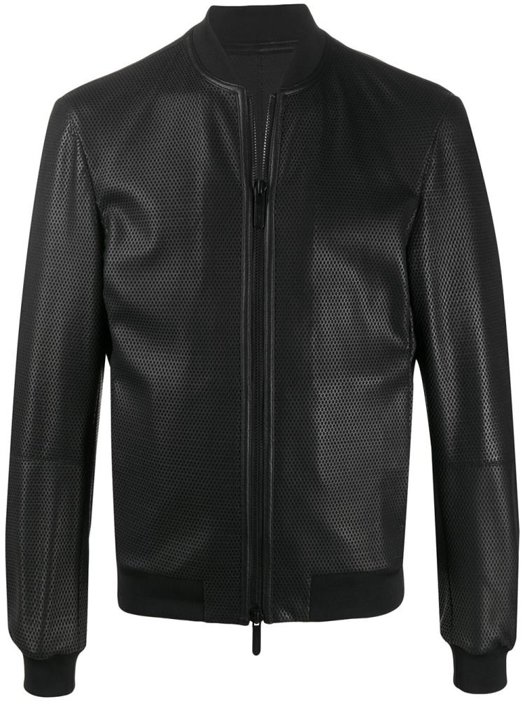 Black Men\'s Armani Emporio Leather Bomber Jacket | YT7DVR6